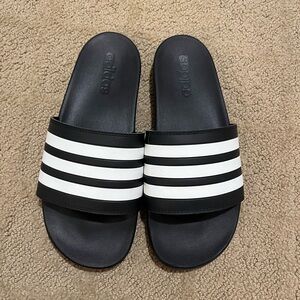 Adidas black and white slides
